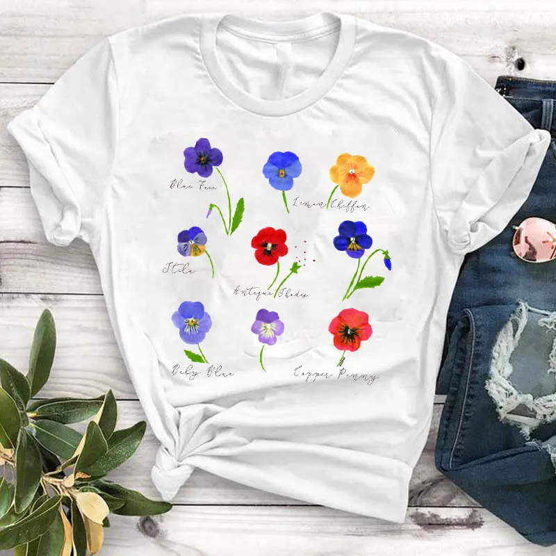 Mode Blomst Plante Sommeren Kvinder Tøj Print T-Shirt Kvindelige Tshirt Kvinder Tee Top Grafisk Kawaii Camisas Mujer t-Shirts T-shirt