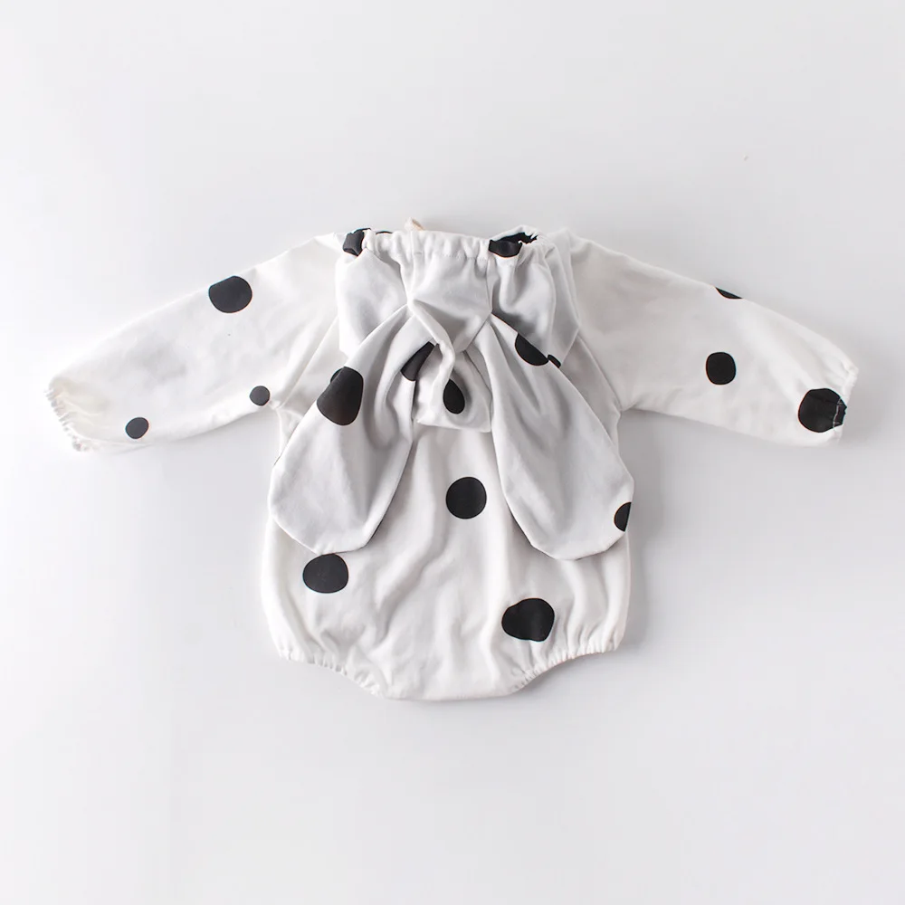 Mode Bomuld Baby Pige Tøj Dot Søde 3D Kanin Øre med Lange Ærmer Hooded Sweater Baby Sparkedragt Fall Winter Spædbarn Tøj 0-18M