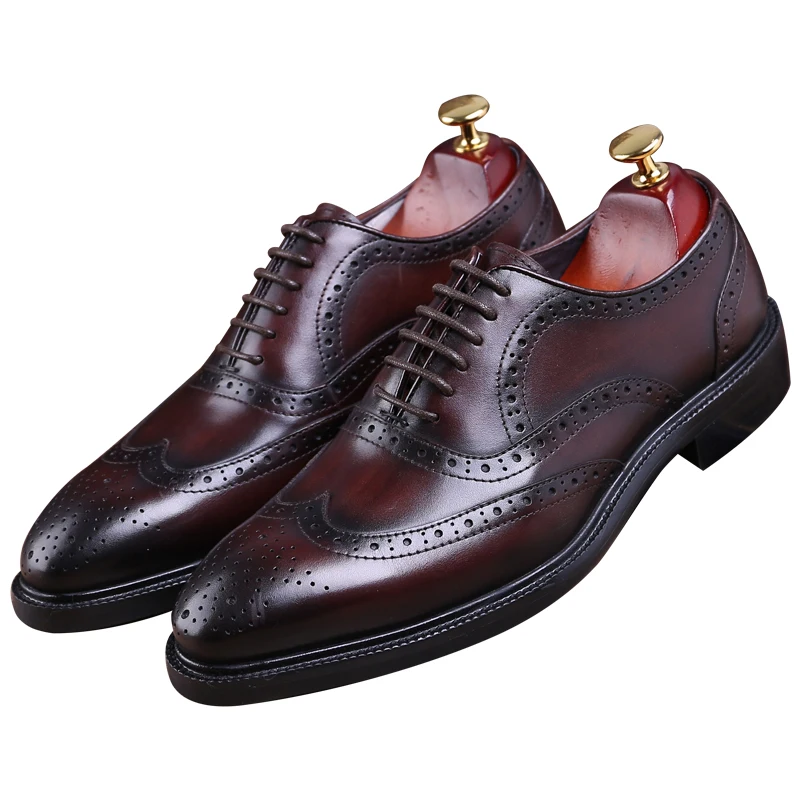 Mode Brun tan/ sort Goodyear Welt sko oxfords herre business sko i ægte læder kjole sko herre bryllup sko