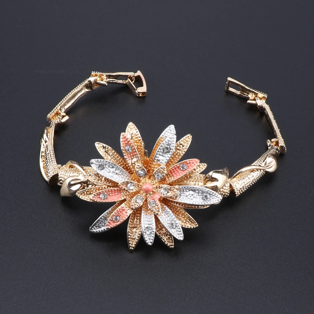 Mode Dubai Brude Smykker Sæt Krystal Halskæde, Armbånd Elegante Kvinder Blomst Øreringe Ring for Kvinder Bryllup Smykker