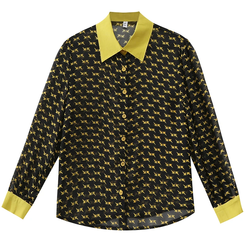 Mode Koreansk Tøj Patchwork Print Kontrast Farve Bluse Kvinder Shirt 2020 Foråret Og Sommeren Chiffon Ropa Mujer Toppe T02523