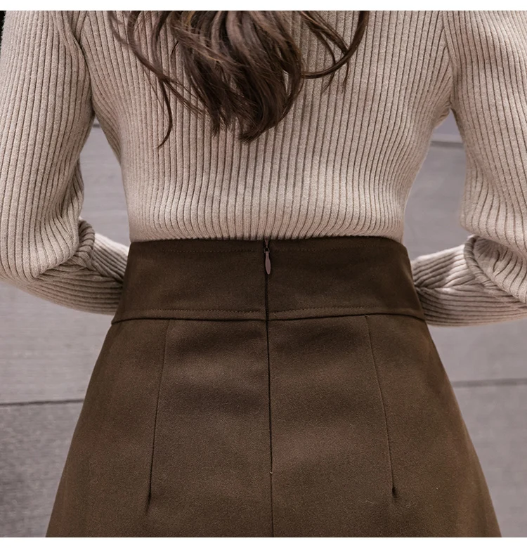 Mode Koreanske Kvinder Uld Nederdel, Shorts 2020 Efterår Og Vinter Dobbelt Knapper Slids, Nederdel, Shorts Damer Elegant Vintage Korte Bukser