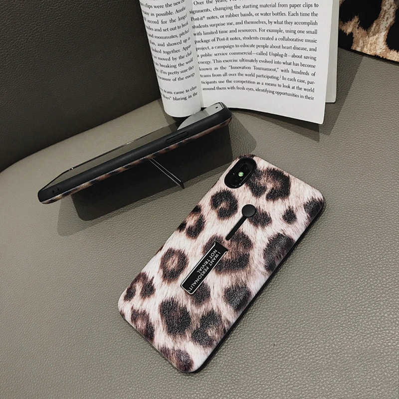 Mode Leopard Print Plys loopy Phone Case For iphone 8 samt Sager XS Antal XR-X 6 7 XS Plus Mode Ring Stå Mat Hårdt Cover