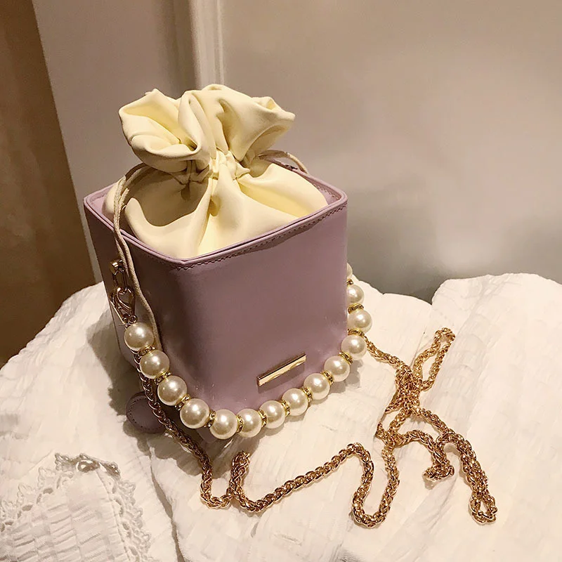 Mode Pearl Kæde skuldertaske Kvinder Spand Pose Luksus PU Læder Håndtasker Vigtigste Kvinder Tasker Designer Crossbody Tasker Til Kvinder