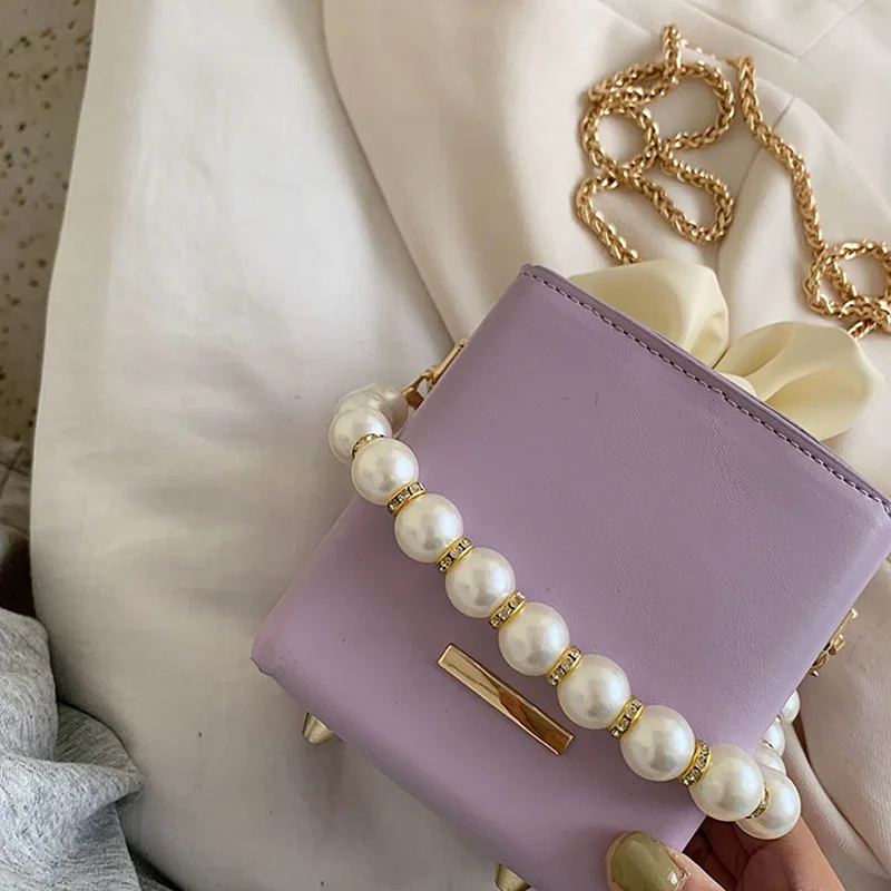 Mode Pearl Kæde skuldertaske Kvinder Spand Pose Luksus PU Læder Håndtasker Vigtigste Kvinder Tasker Designer Crossbody Tasker Til Kvinder