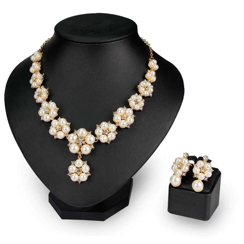 Mode rhinestone perle elegant brude smykker sæt DIY Bryllup dekorationer crystal forgyldt halskæde øreringe ornament håndværk
