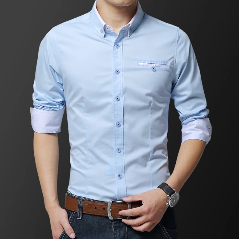 Mode Smuk Regular Fit Afslappet Mænd Langærmet Shirt Design, God Struktur, Bløde Komfortable Hvid Pink Kaki Skjorter Mænd