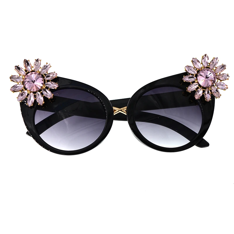 Mode sommer strand briller barok pink blomster cat eye solbriller til kvinder, kvindelige mærke butterfly solbriller pige dekoration