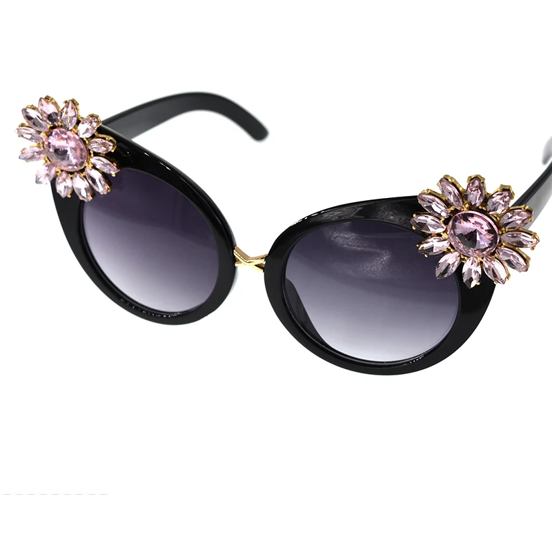 Mode sommer strand briller barok pink blomster cat eye solbriller til kvinder, kvindelige mærke butterfly solbriller pige dekoration