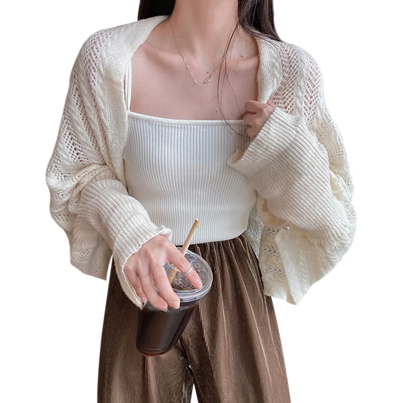 Mode Strikket Pearl Sjal Strikket Cardigan Women Tynd Stil med Dobbelt anvendelse Tørklæde Behageligt Varme -B5