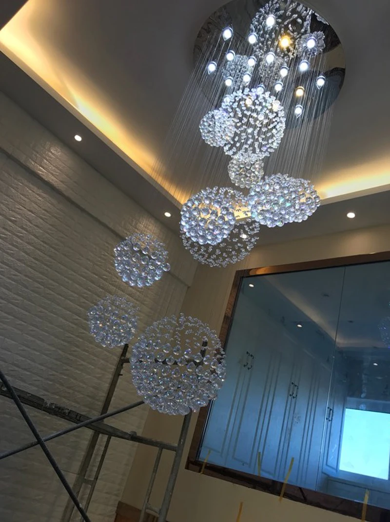 Moderne K9 Krystal Lysekrone Til Trappe 11pcs Store krystalkugle LED-Lampe Spiral Design-Stue Kampprogram
