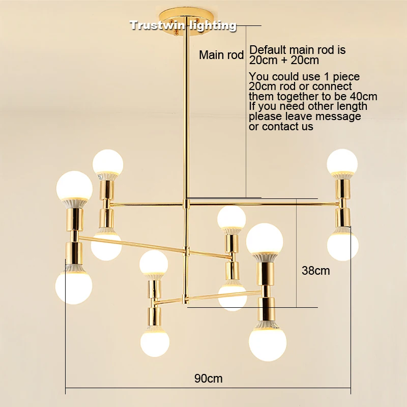 Moderne lineær linje loft lysekrone lys roterbare og justerbare bronze guld hængende lampe til dinning stue foyer