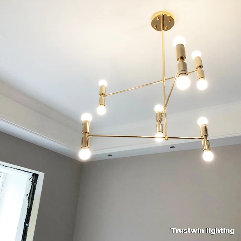 Moderne lineær linje loft lysekrone lys roterbare og justerbare bronze guld hængende lampe til dinning stue foyer