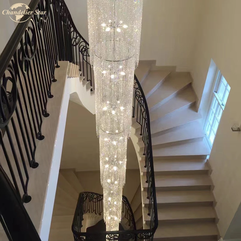 Moderne Luksus Krystal Lysekroner Belysning til stuen Hotel Store Trappe Soveværelse Restaurant LED Glans Indendørs Lampe