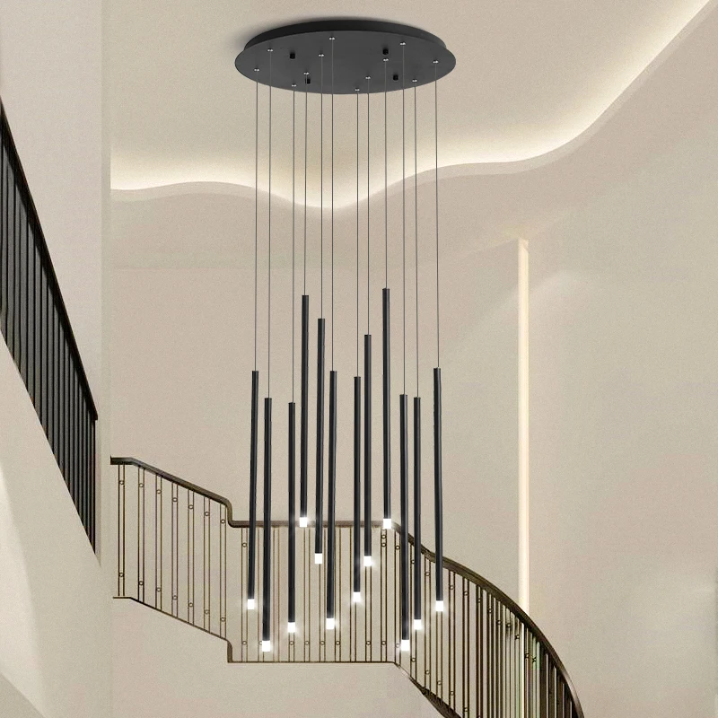 Moderne lysekrone, trappe, der kan bruges til Nordisk villa stue roterende havepasning guld / sort LED-hængende lamper 90-260V