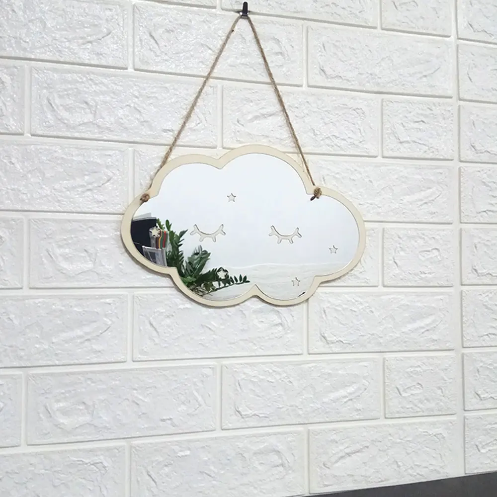 Moderne Spejl Væg Stue Træ Farve Smuk Foto Tapet Mode, DIY 3D Cloud Wall Stickers Soveværelse Børn