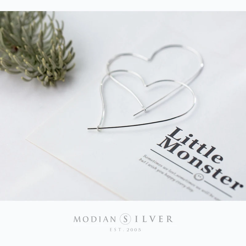 MODIAN Mode Enkel Charm Hjerte Øreringe af 925 Sterling Sølv Klassiske Store Hoop Øreringe Til Kvinder Bryllup Smykker