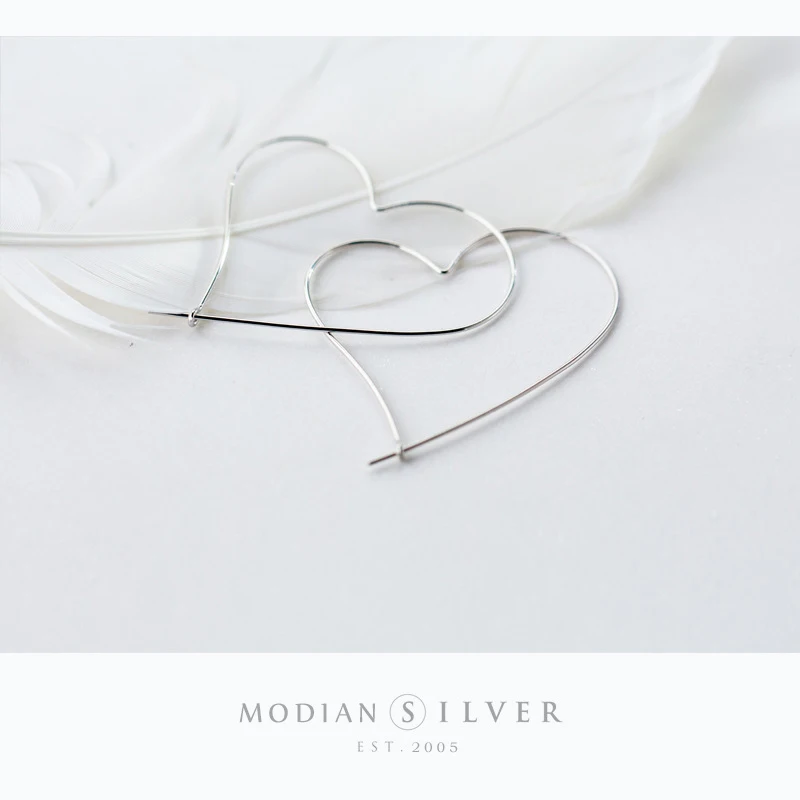 MODIAN Mode Enkel Charm Hjerte Øreringe af 925 Sterling Sølv Klassiske Store Hoop Øreringe Til Kvinder Bryllup Smykker