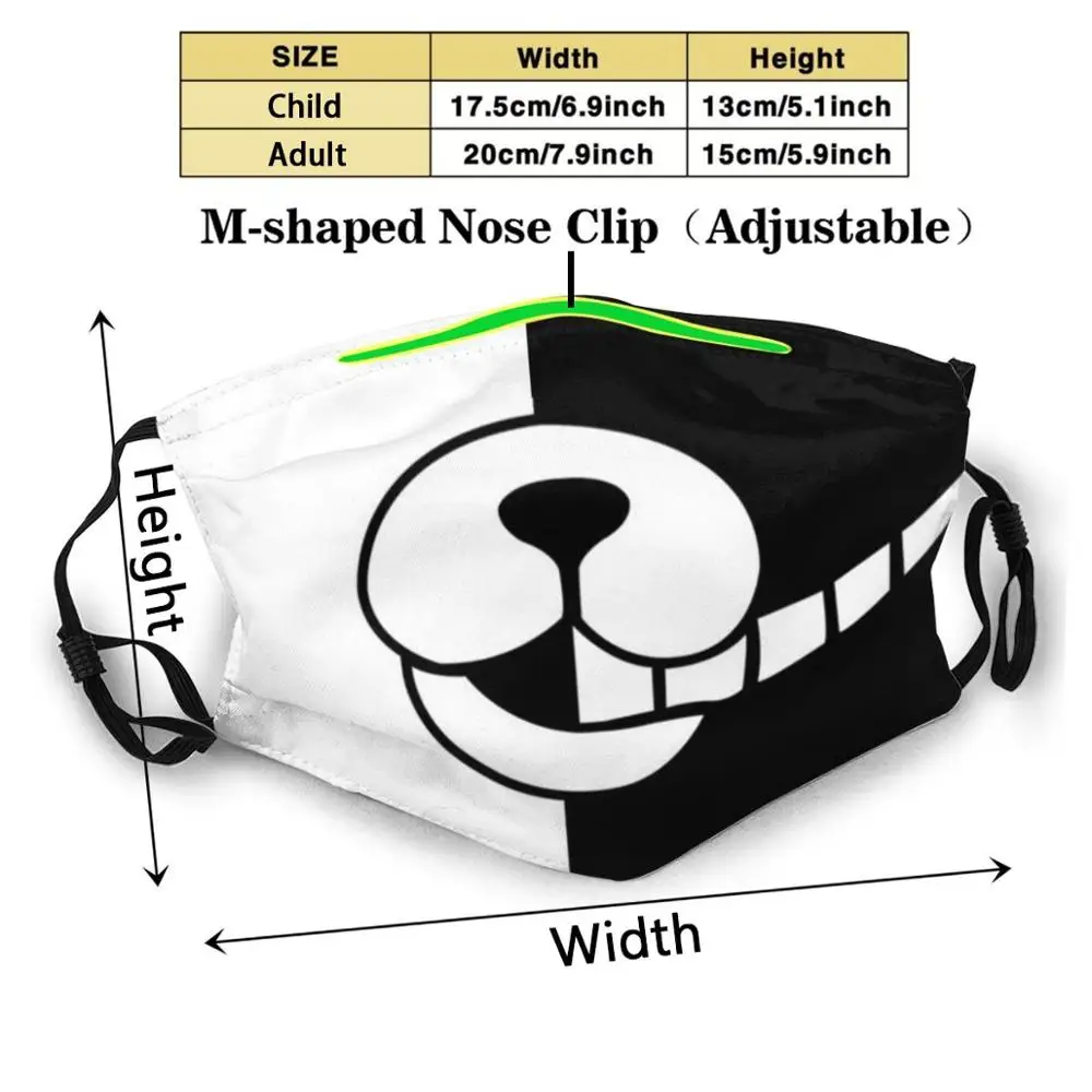 Monokuma Munden Mode Print Genanvendelige Sjove Pm2.5 Filter Munden Ansigtsmaske Danganronpa Monokuma Ansigtsmasker