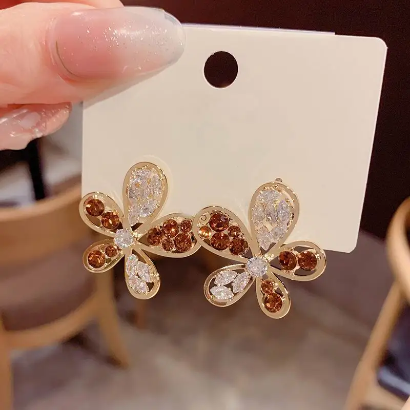 Mousserende Zircon Blomst Øreringe Til Kvinder koreansk Stil Fine Mode Smykker Personlighed Erklæring pendientes Engros