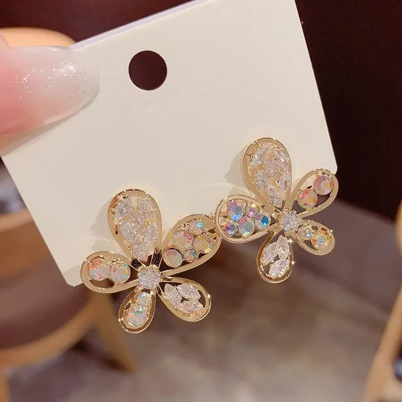 Mousserende Zircon Blomst Øreringe Til Kvinder koreansk Stil Fine Mode Smykker Personlighed Erklæring pendientes Engros
