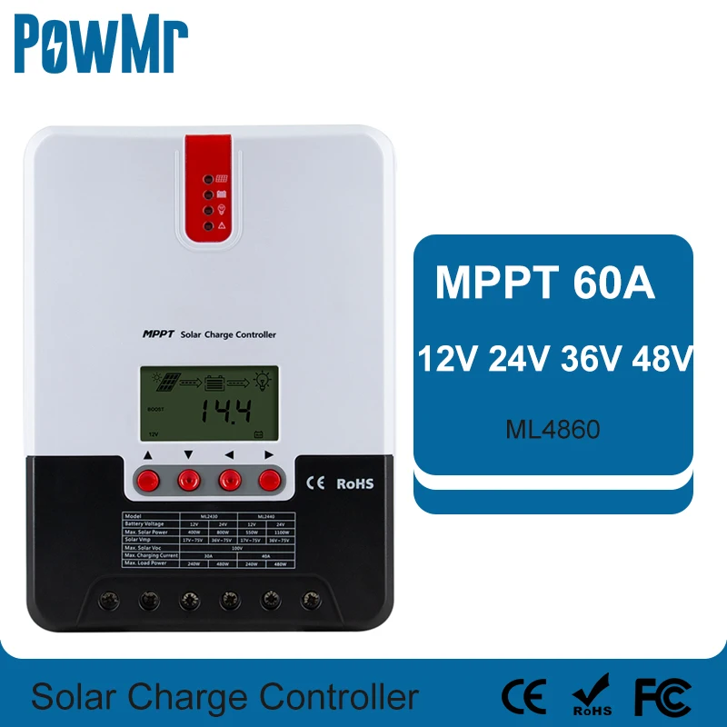 MPPT 60A Solar Oplader Controller 12V 24V, 36V 48VAuto Bly-Gel-Lithium-Ion-laderegulator til Max 150V Solar Panel Input