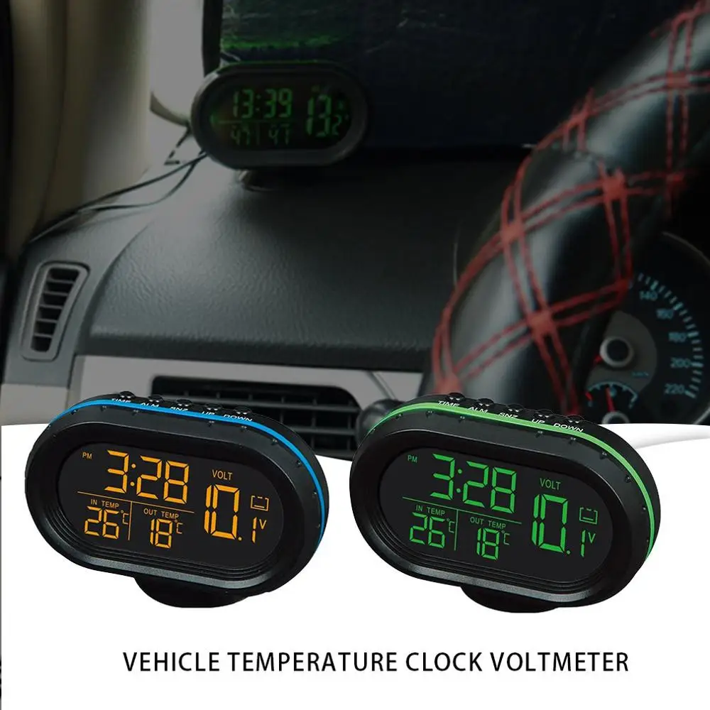 Multi-Funktion Bil Temperatur Ur, Voltmeter Bil Elektronisk Termometer Bil Ur Lysende Mini Biler Auto Mekanik