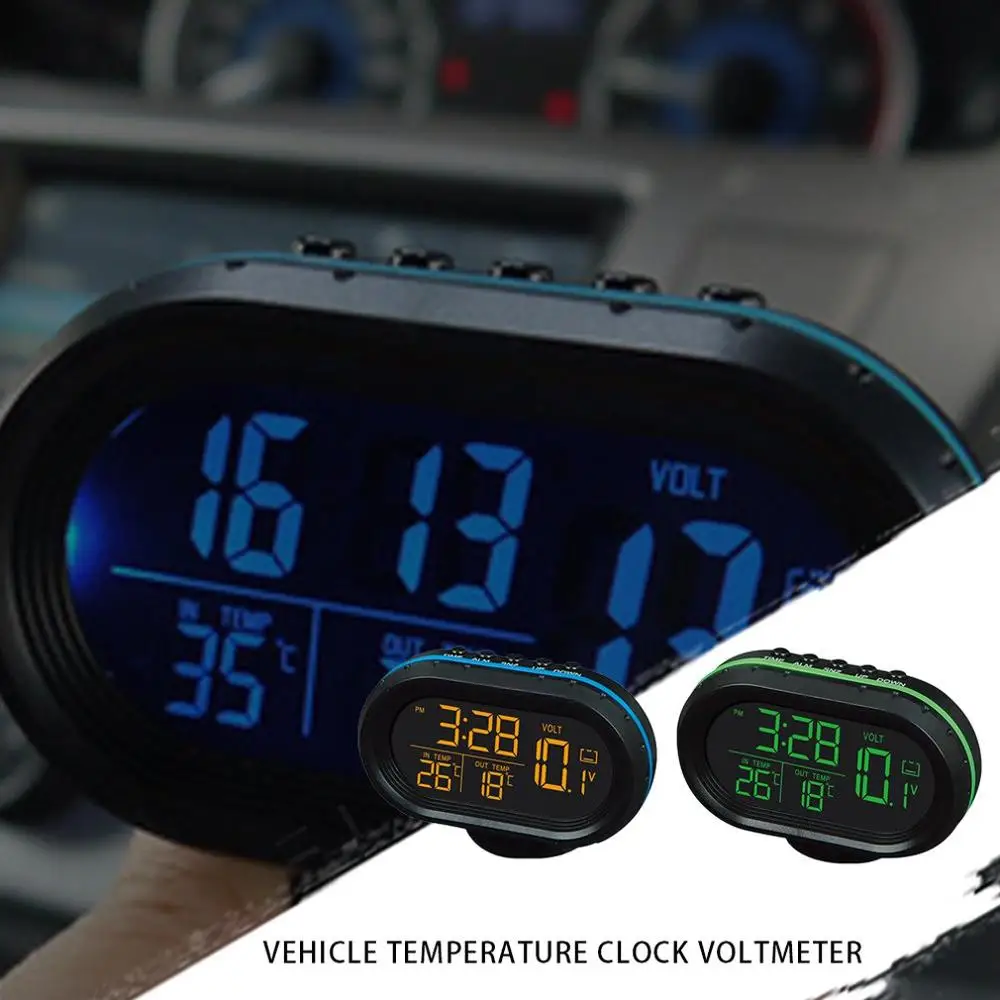 Multi-Funktion Bil Temperatur Ur, Voltmeter Bil Elektronisk Termometer Bil Ur Lysende Mini Biler Auto Mekanik
