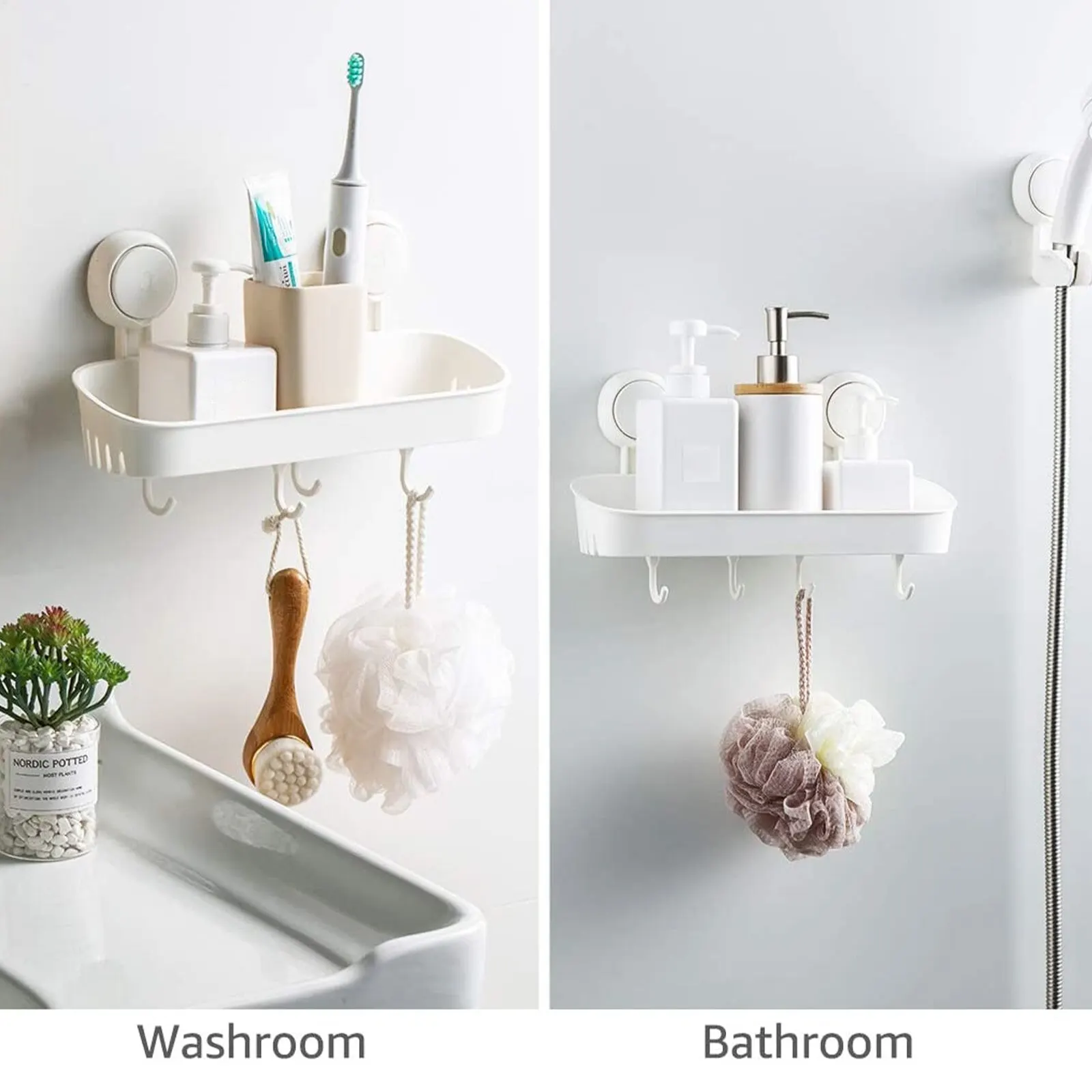 Multifunktionelle badeværelse hjørnehylde køkken afløbsbakke sugekop til vask, opbevaring arrangør Shampoo sugekop rack, bruser rack