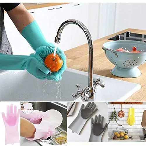 Multifunktionelle Magic Silikone Opvask Handsker Køkken Tilbehør Fødevaregodkendt Grøntsager Frugt Rensebørste Opvask