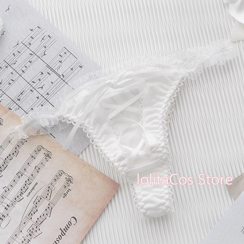Mælk silke T-back Trusser, Sexede Søde Lolita Ribbon Bow Lace Thong Japansk Pige Undertøj til Kvinder med Lav Talje Lace-up Trusser