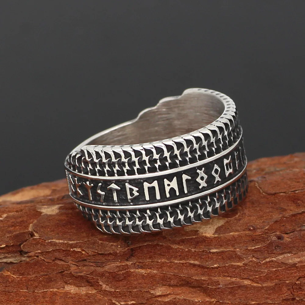 Mænd 316L rustfrit stål nordisk Viking amulet odin rune ring med gavepose