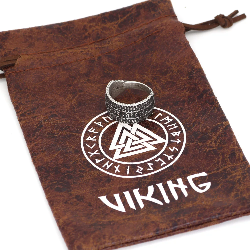 Mænd 316L rustfrit stål nordisk Viking amulet odin rune ring med gavepose