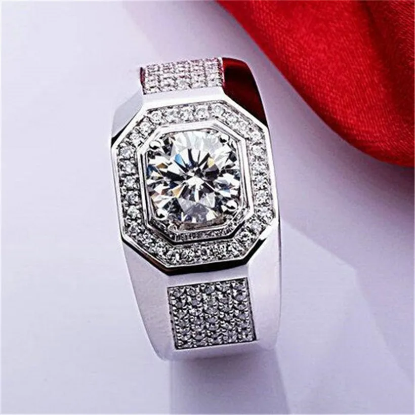 Mænds 925 Sterling Sølv ringe finger Luksus Engagement ring drenge 2ct Diamant i 18K rosa guld Smykker Størrelse 7-13 gave