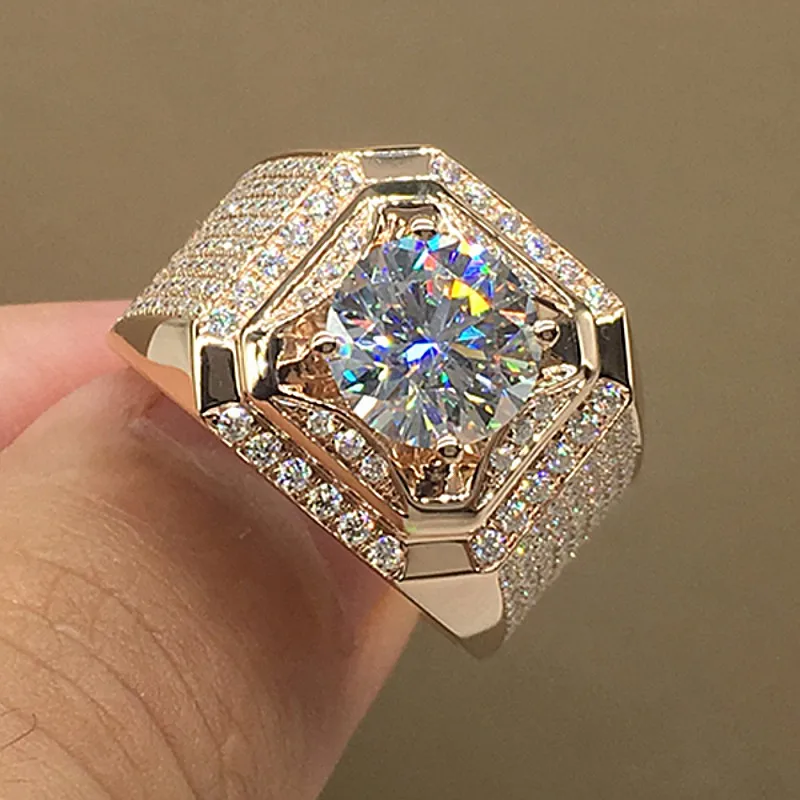 Mænds 925 Sterling Sølv ringe finger Luksus Engagement ring drenge 2ct Diamant i 18K rosa guld Smykker Størrelse 7-13 gave