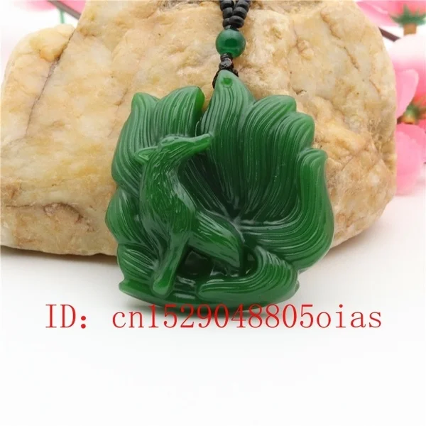 Naturlig Grøn Kinesisk Jade Ni-halet Fox Vedhæng Perler Halskæde Mode Charme Smykker Skåret Amulet Gaver til Kvinder, Mænd