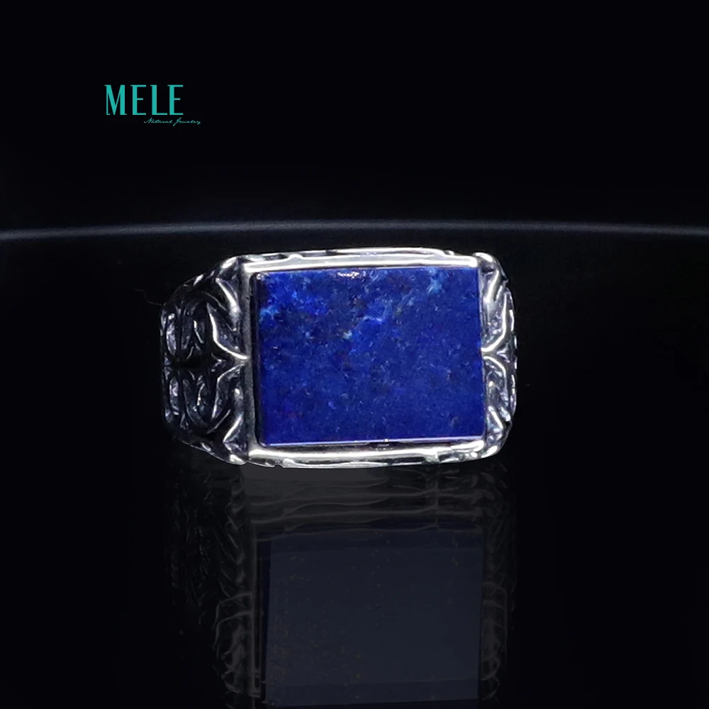 Naturlig høj kvalitet Lapis-lazuli 10*14 Rektangel 925 sølv Ring Retro Enkelthed Open i stand-ring