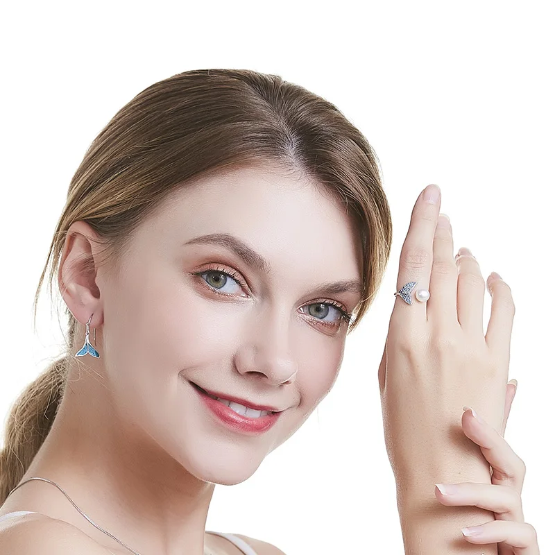 Naturlige Ferskvands Perle ring i 925 Sterling Sølv Kvindelige Havfrue Hale Justerbar Finger Ringe til Kvinder Bryllup Smykker S925