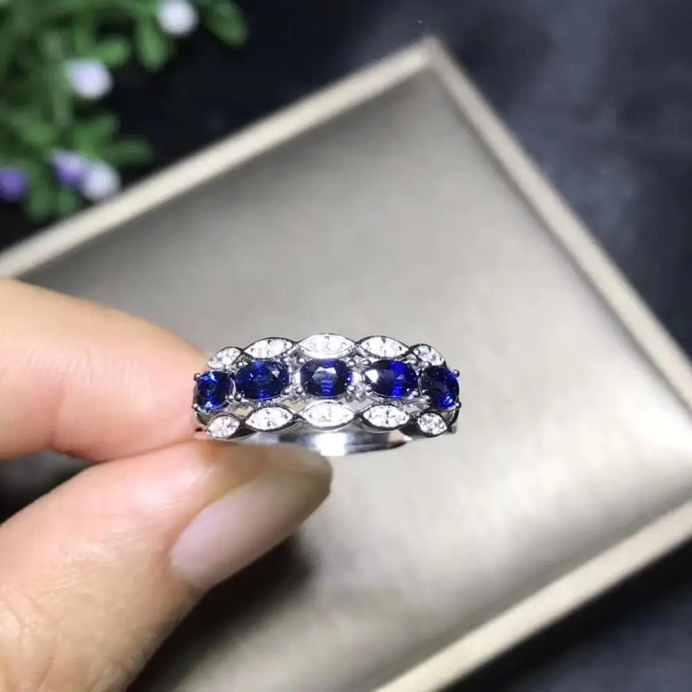 Naturlige safir ring, 925 sølv, Line Ring, den nyeste mode ring, dyrebare ædelsten lady ' s smykker