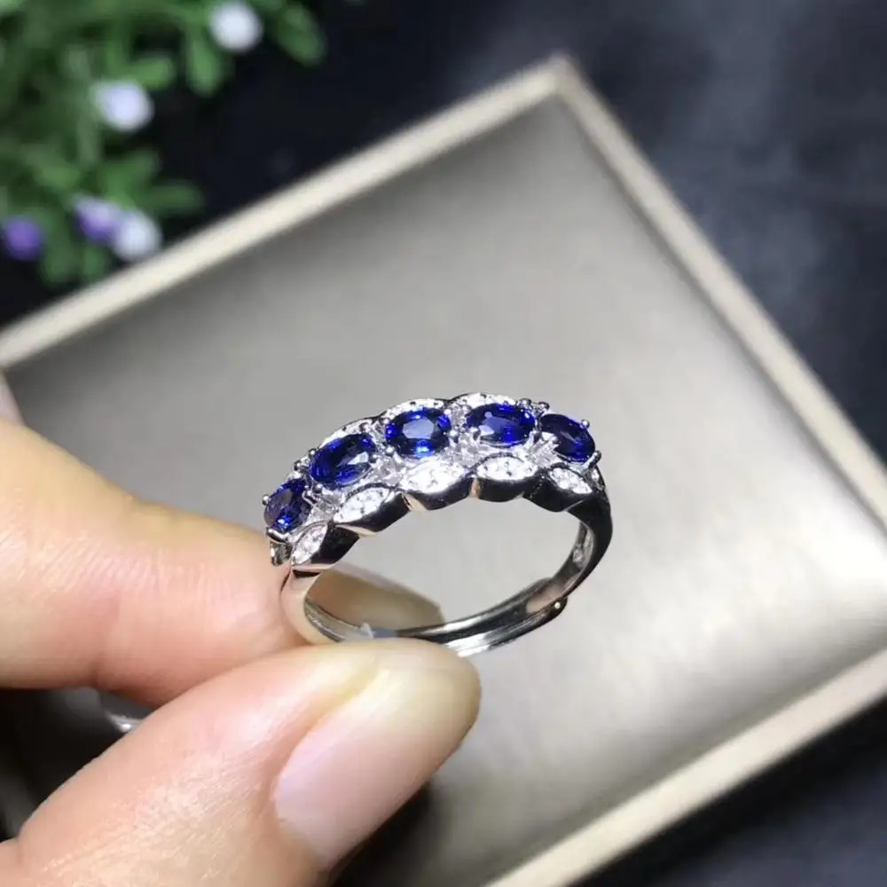 Naturlige safir ring, 925 sølv, Line Ring, den nyeste mode ring, dyrebare ædelsten lady ' s smykker