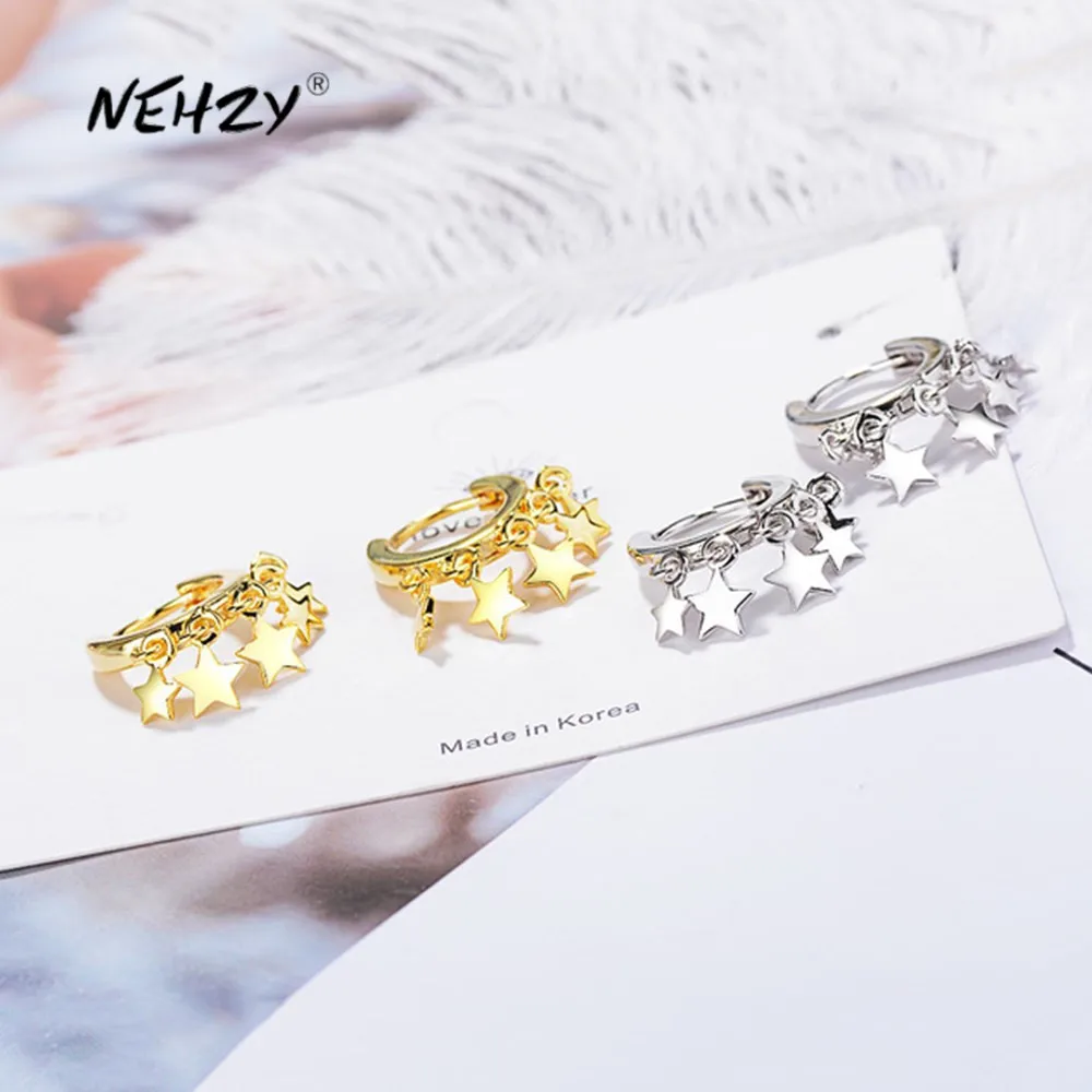 NEHZY 925 Sterling Sølv Ny Kvinde Fashion Smykker i Høj Kvalitet Hot Salg Retro Simpelt Fem-takkede Stjerne, Golden Sølv Øreringe