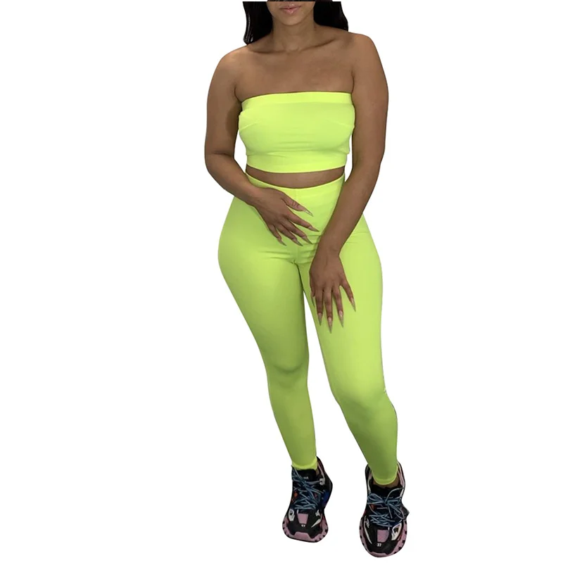 Neon Grøn Sexet To-delt Sæt Sommer Tøj til Kvinder Afgrøde Top Og Fitness Bukser Sweatsuit 2 Stykke Club Udstyr Matchende Sæt