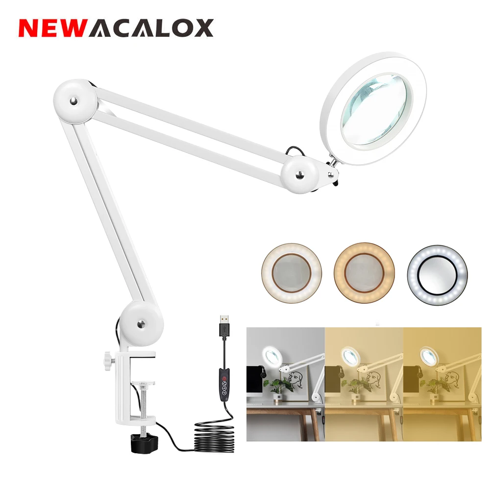 NEWACALOX USB LED lup klapbord Lampe 5X Forstørrelse for Skønhed/Lodning/Læsning Belyst Lup Tredje Hånd