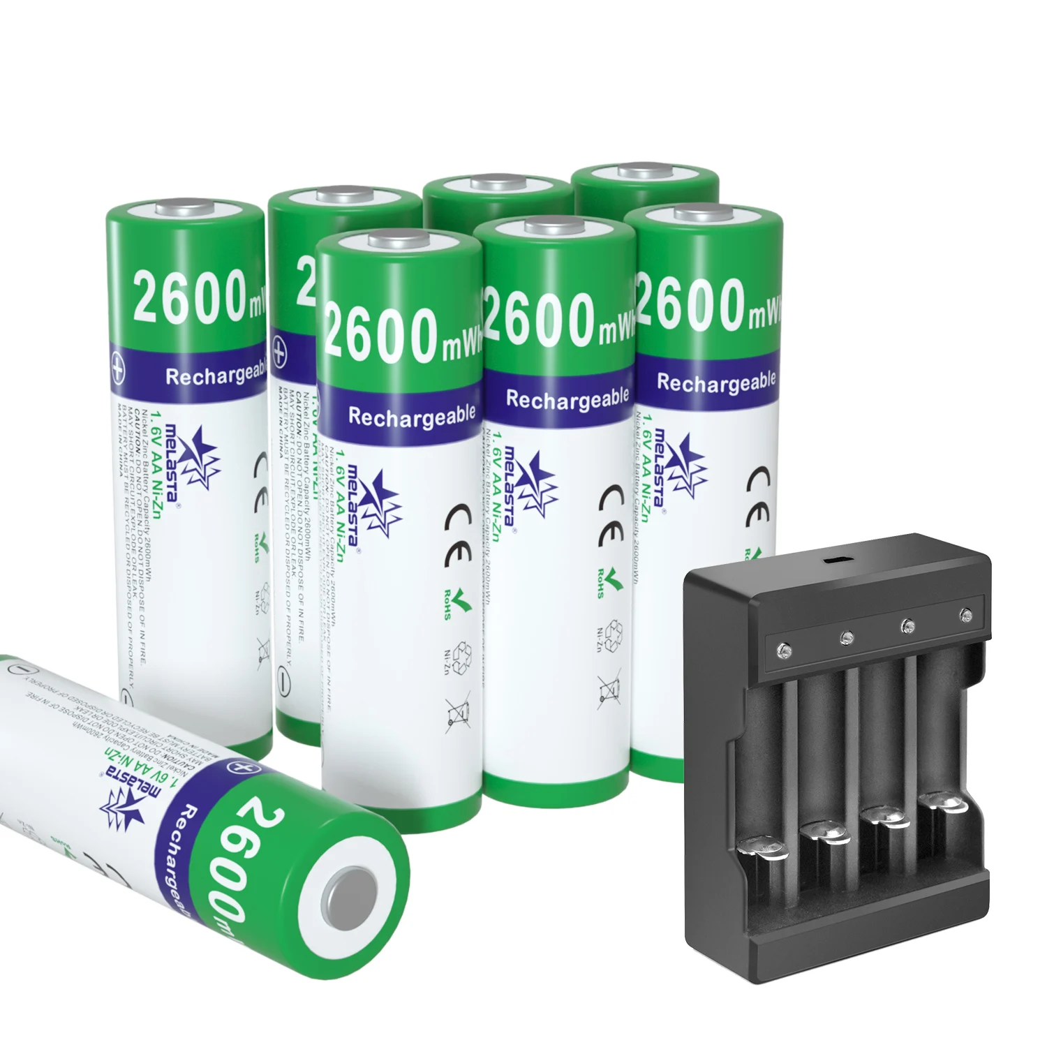 NiZn AA Genopladelige Batterier NI-ZN 2600mWh 1,6 V Batteri for legetøj, MP3-Sol Lys Digital Kamera MP4 RC bil med 1 USB Oplader
