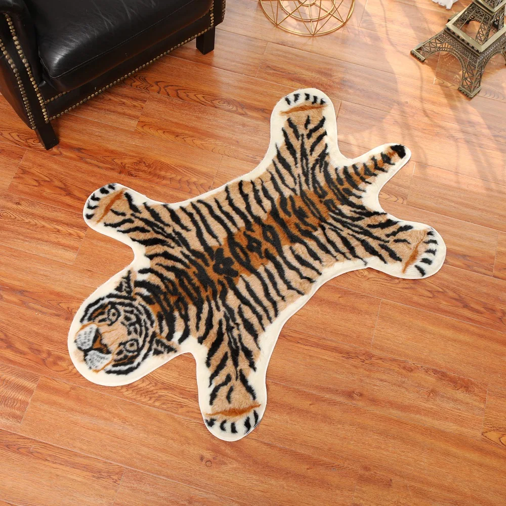 Nordic imitation tiger pattern Rug faux skin leather NonSlip Antiskid Mat washable Animal print Carpet for living room bedroom