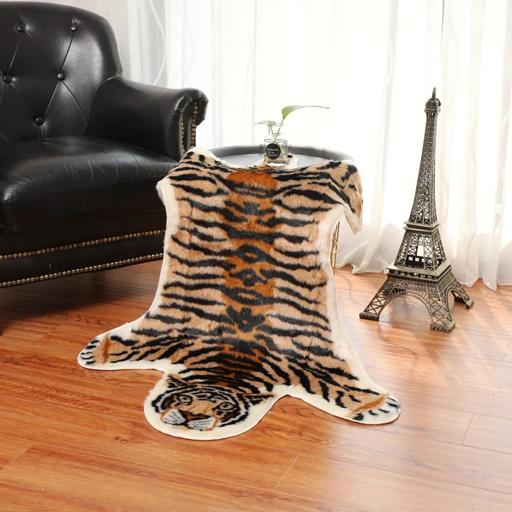 Nordic imitation tiger pattern Rug faux skin leather NonSlip Antiskid Mat washable Animal print Carpet for living room bedroom