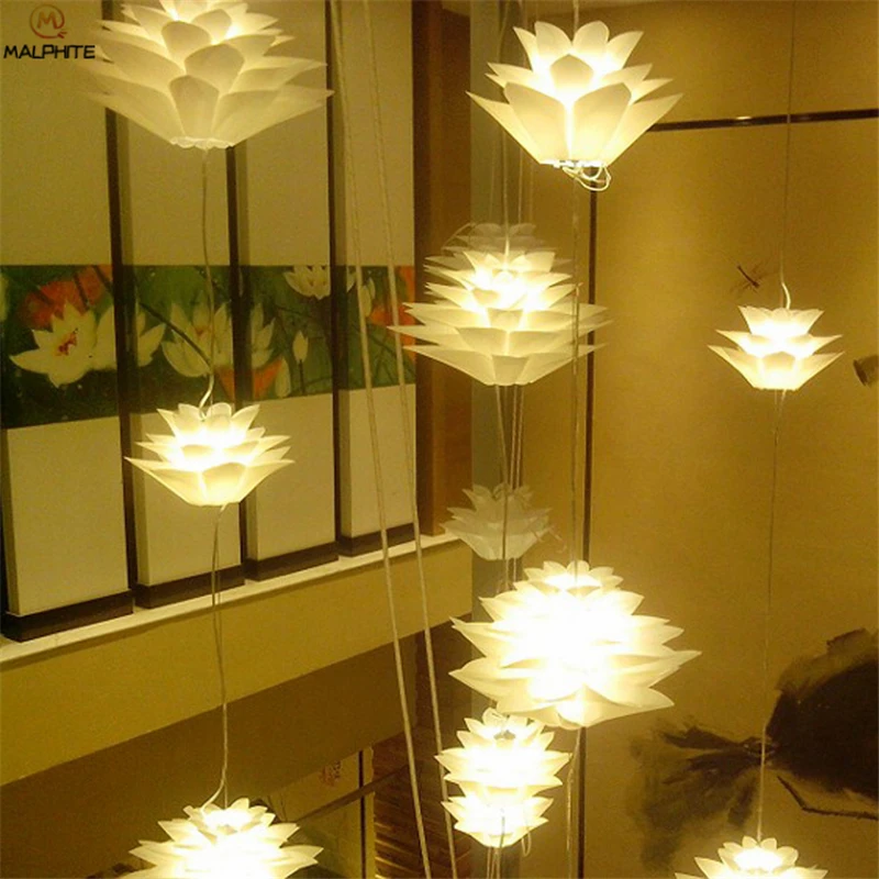 Nordisk PVC Lotus Vedhæng Lys til stuen Restaurant Farve Dekoration Hængende Pendel Lampe Soveværelse Belysning