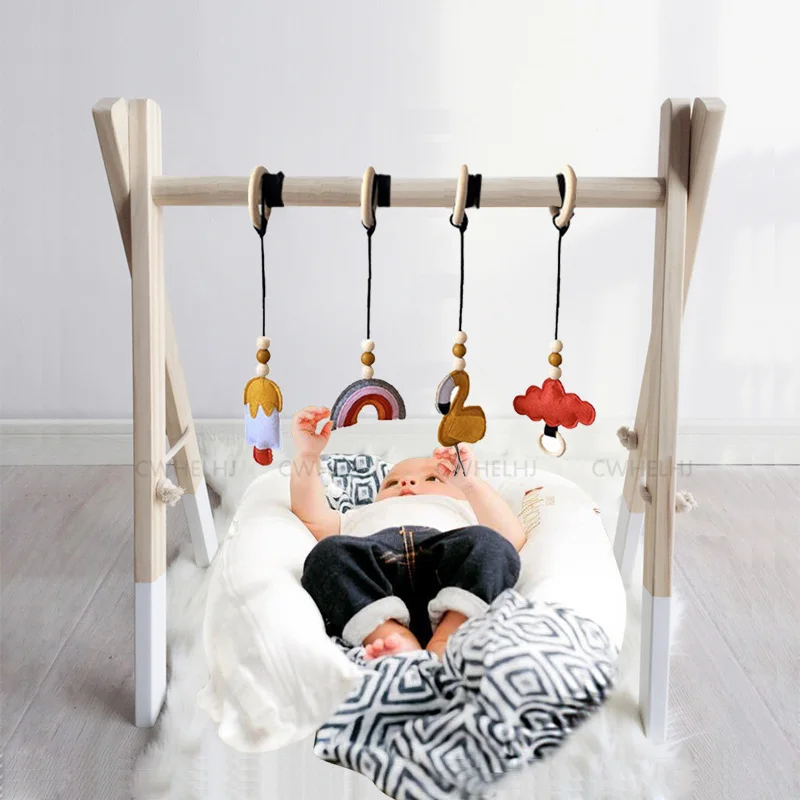 Nordisk Stil Træ-Baby Fitness Børnehave Sensorisk Legetøj Gantry Sammenklappelig Baby Spille Fitness-Frame Activity Center Hængende Bar Nyfødte Gave