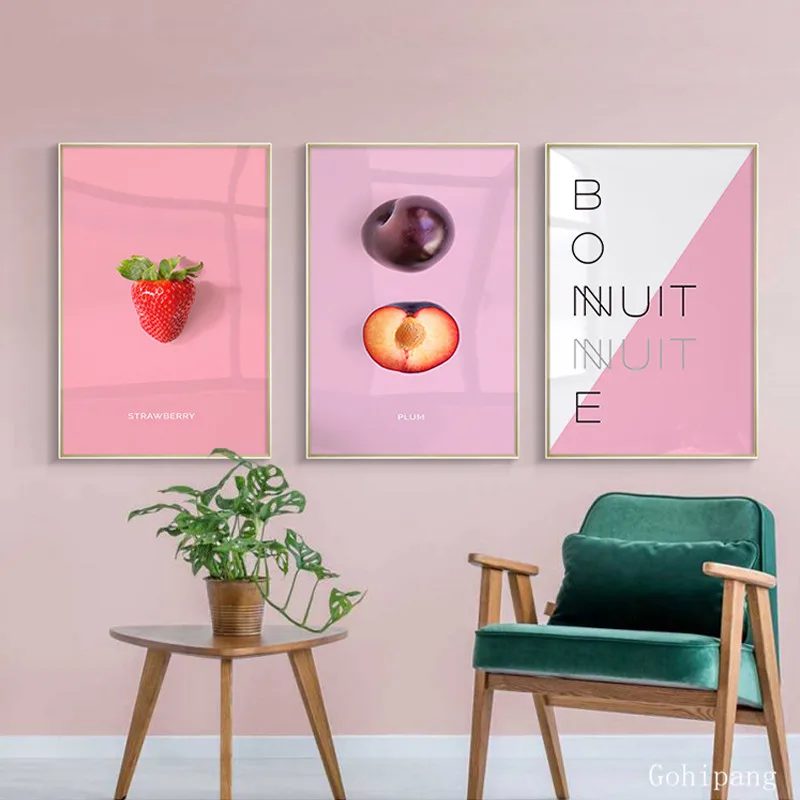 Nordiske Køkken Dekoration Plakater Kokos, Hindbær Mango Blomme Frugt Lærred Maleri HD Print Væg Kunst Billede Til stuen