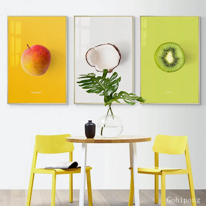 Nordiske Køkken Dekoration Plakater Kokos, Hindbær Mango Blomme Frugt Lærred Maleri HD Print Væg Kunst Billede Til stuen
